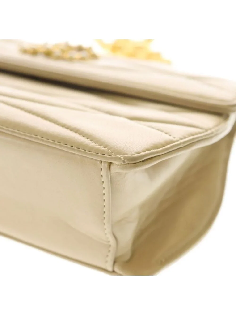Chanel CC Logo Pearl Vintage Chain Shoulder Bag Beige Leather Gold